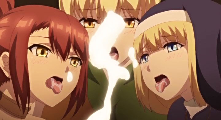 【エロアニメ】「初めてのフェラが三人なんて！」勇者様の精液は潜在能力を高めるから、はやく飲まなきゃ！