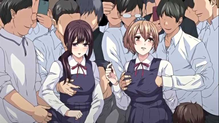 【エロアニメ】美人姉妹が学校中の男子に「ビッチ」だとバレた！蜜に群がるアリのような光景に興奮する姉妹！？