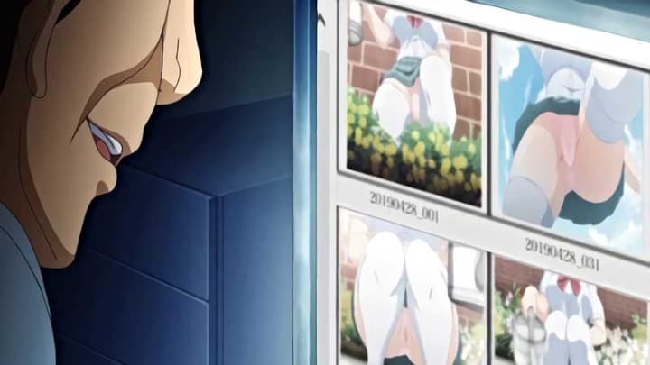 【エロアニメ】毎朝笑顔を振りまいてくれる美少女JKの想いを踏みにじる警備員、ちょうど生パンティが見える位置にカメラを設置して二ヤリする!