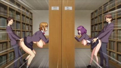 【エロアニメ】本棚の向こう側ではカップルが愛を確かめ合い、こちら側では委員長JKがアナニーを告白男子の勢いに負けて激しいセックス！